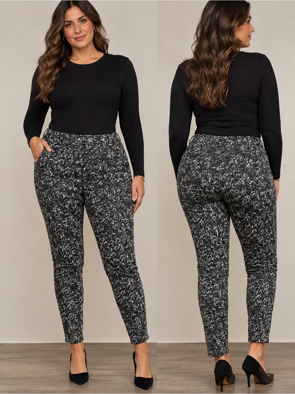 Calvin Klein Black & White Marble Print Ponte Skinny Pants